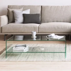 Kave Home Glazen Salontafel Burano met onderplank, 110 x 55 cm
