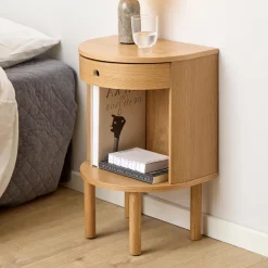 Discount Bendt Halfrond Nachtkastje Seula Eikenfineer, Met 1 lade