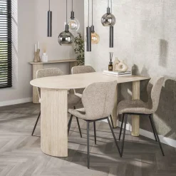 Discount LifestyleFurn Halfronde Eettafel Laycie Travertinlook, 140 x 80cm Keramiek travertine