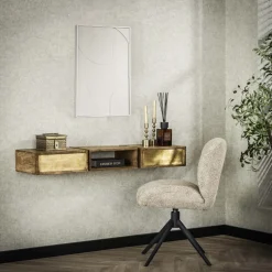 LifestyleFurn Hangende Kaptafel Renée Mangohout en brass, 123 x 30cm Massief mango zwart