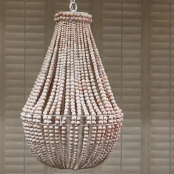 Clearance Rivièra Maison Hanglamp Bologna Mangohouten kralen, 53cm Naturel