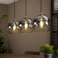 Outlet LifestyleFurn Hanglamp Bubble Shaded met 3 smoke-glas bollen, kleur Zilver Oud Zilver