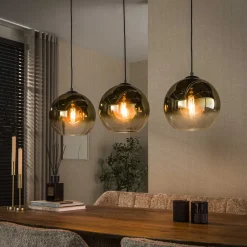 Outlet LifestyleFurn Hanglamp Bubble Shaded Met 3 smoke-glas bollen, kleur Goud