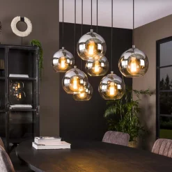 Outlet LifestyleFurn Hanglamp Bubble Shaded met 7 smoke-glas bollen Oud Zilver