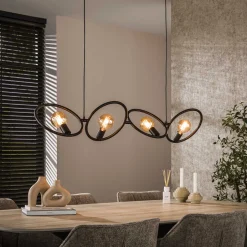 Best LifestyleFurn Hanglamp Davion Artic black finish, 4-lamps Artic zwart