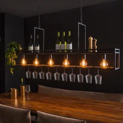 New LifestyleFurn Hanglamp Hani 6-lamps met wijnrek