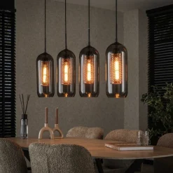 Online LifestyleFurn Hanglamp Jaida 4-lamps, smoke-glas Artic zwart
