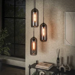 Outlet LifestyleFurn Hanglamp Jaida 3-lamps, smoke-glas Artic zwart