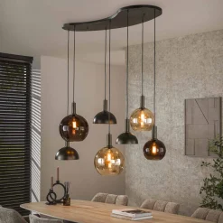 Discount LifestyleFurn Hanglamp Jocelyn Glas en metaal, 4+3-lamps Sienna bruin