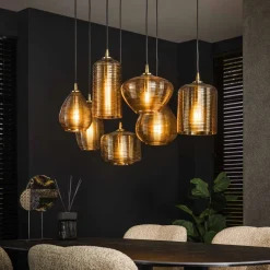Sale LifestyleFurn Hanglamp Kirin Glas, 4+3-lamps Amberkleurig glas
