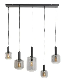 Sale Light & Living Hanglamp Lekar 5-Lamps, kleur / Smoke Mat Zwart