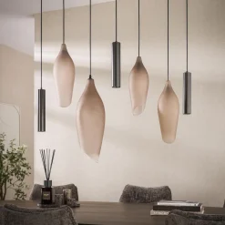 Best LifestyleFurn Hanglamp Luvia Frosted Glas, 4+3-lamps, kleur Sienna Bruin