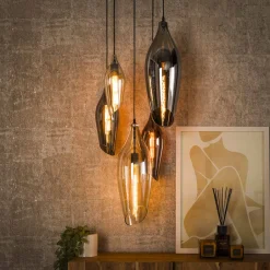 Outlet LifestyleFurn Hanglamp Luvia Glas, 5-lamps Zwart