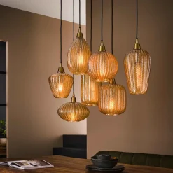 Hot LifestyleFurn Hanglamp Malori 7-lamps, Amber glas Amberkleurig glas