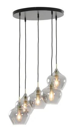 Online Light & Living Hanglamp Rakel 5-Lamps, antiek brons+smoke