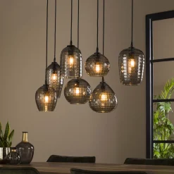 Online LifestyleFurn Hanglamp Reed 7-lamps, kleur Smoke Grey Smoke grey glas