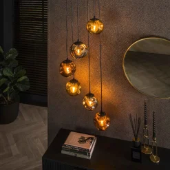 Online LifestyleFurn Hanglamp Shahid Glas, 6-lamps Artic zwart