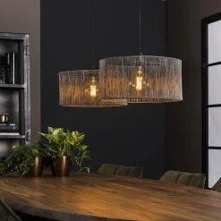 Discount LifestyleFurn Hanglamp Shana Metaal, 2-lamps Zwart nikkel