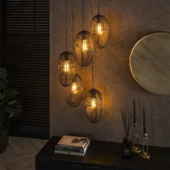 Discount LifestyleFurn Hanglamp Shanay Wire, 5-lamps Artic zwart