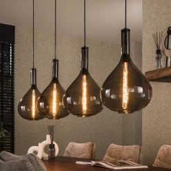 Hot LifestyleFurn Hanglamp Suki Smoke glas, 4-lamps Artic zwart