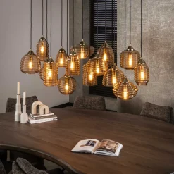 Best LifestyleFurn Hanglamp Tiera 15-lamps, kleur Amber Amber color glas