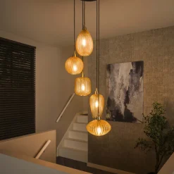 New LifestyleFurn Hanglamp /Videlamp Dayn 5-lamps glas, kleur Amber Amber color glas