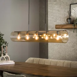 Best LifestyleFurn Hanglamp Wessley Amber glas en Artic black, 5-lamps Artic zwart