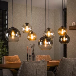 New LifestyleFurn Hanglamp Willaim 7-lamps, Glas, kleur Chroom, Amber en Grijs Artic zwart