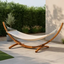 Outlet Nohr Hangmat Delisha crème, met standaard van acaciahout Wit