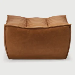 Outlet Ethnicraft Hocker N701 Leder, 70 x 70cm, kleur Old Saddle