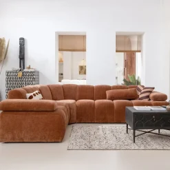 WOOOD Hoekbank Mojo Geweven Rib, 310cm, kleur Roestbruin