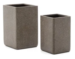 Discount Kave Home Hoge Plantenpot Minoa Polystone, Set van 2 stuks Bruin