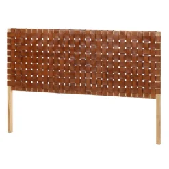 New Kave Home Hoofdbord Calixta Teakhout en Leer, 153 x 110cm Bruin