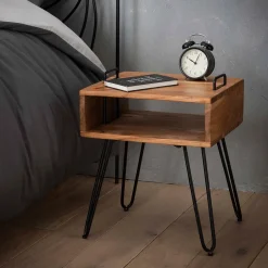 New LifestyleFurn Industrieel Nachtkastje Jackie Acacia met open vak Massief acacia naturel