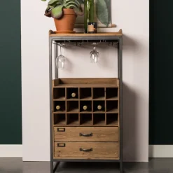 Discount ZILT Industrieel Wijnkastje Joba Dennenhout, 112 x 56cm