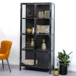 Best LifestyleFurn Industriële Vitrinekast Rift Metal 90 x 190cm Gun metal