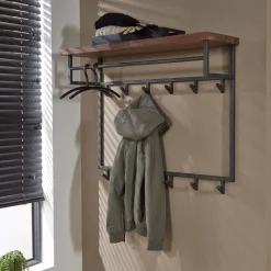 Outlet LifestyleFurn Kapstok Amadou Saja notenhout, met 12 haken en plank Massief Saja natural