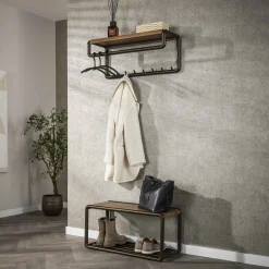 Hot LifestyleFurn Kapstok Karalynn Met 8 haken en roede, Eikenlook en staal Drift brown