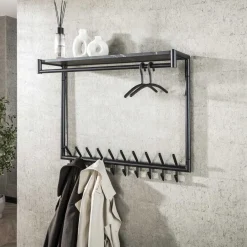 Sale LifestyleFurn Kapstok Letica Met 20 haken en keramieklook plank 3D zwart bruin