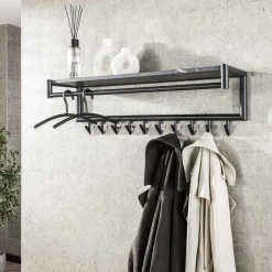 Best LifestyleFurn Kapstok Letica Met 10 haken en keramieklook plank 3D zwart bruin