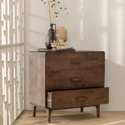 Hot WOOOD Ladekast Liya Mangohout, Met 3 lades Donkerbruin