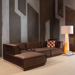 Best WOOOD Loungebank Manu 286cm, Velvet, kleur Bruin