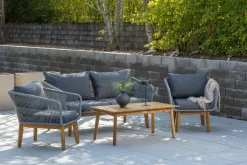 Sale Nohr Loungeset Chandni Acaciahout, Met bank, tafel en 2 stoelen, kleur Grijs