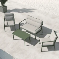 Clearance Nohr Loungeset Filemon Met bank, 2 loungestoelen en tafel Beige/Groen