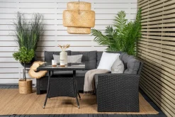 Outlet Nohr Loungeset Katlyn Wicker, Met hoekbank en tafel Zwart