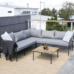 Discount Nohr Loungeset Lakysha Acaciahout, Met hoekbank en tafel, kleur Zwart