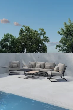 Clearance Nohr Loungeset Markesha Bouclé, Met bank, 2 stoelen en 2 tafels, kleur /Zwart Beige