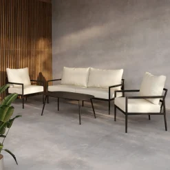 Online Nohr Loungeset Michiko Met bank, 2 loungestoelen en tafel, kleur Beige/Zwart