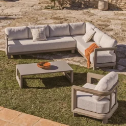 Online Kave Home Loungeset Nerano Met 5-zits hoekbank en salontafel, kleur Taupe