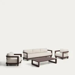 Kave Home Loungeset Nerano Met 3-zitsbank, 2 fauteuils en salontafel